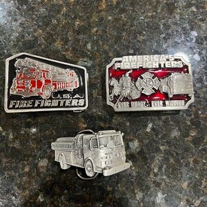 Firefighter Belt Buckles - Red & Silver Truck Designs